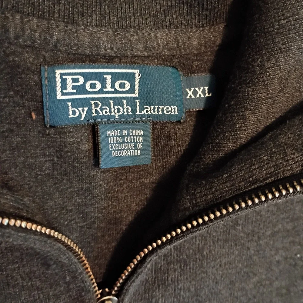 Polo Ralph Lauren Mens XXL Dark Grey Quarter Zip Cotton Pullover Sweater Pony